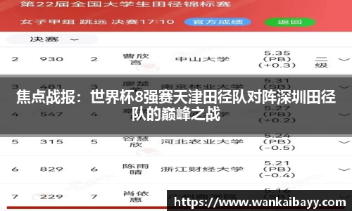 焦点战报：世界杯8强赛天津田径队对阵深圳田径队的巅峰之战